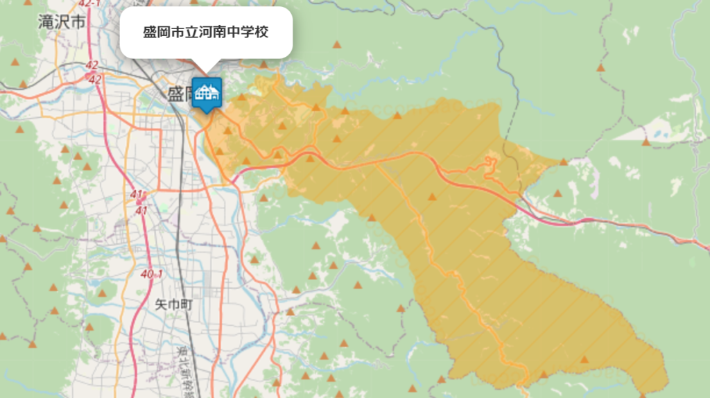 盛岡市立河南中学校の通学範囲